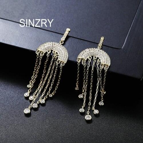 SINZRY hotsale cubic zirconia creative arched shape tassel bridal drop earrings female trendy dangle earring for women