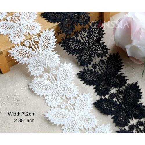 1yard Width:7.2cm Butterfly Lace Fabric Laces Trim Ivory White & Black for Ribbon Wedding Dress Skirts DIY Decoration(ss-2388)