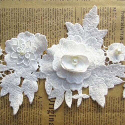 100cm Width 13cm White Cotton Pearl 3D Flower Lace Edge Trim Ribbon Embroidered Applique Sewing Craft Wedding Dress Clothes