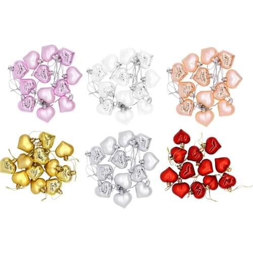 12x Heart Shape Baubles Valentines Day ing Ornaments Xmas Tree Home