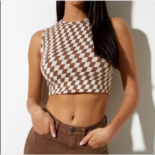 2021 Summer Tank Tops Women Angel Embroidery/Argyle Print Sleeveless Basic Vest Sexy Club Casual Crop Tops Female