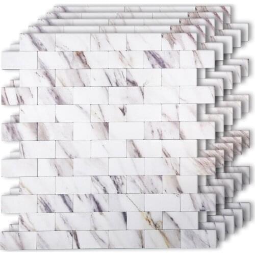 5PCS Kitchen Peel and Stick Tile Backsplash Metal Mosaic Smart Tiles Alu Surface Subway Marble Look Wall Sticker for Home Decor