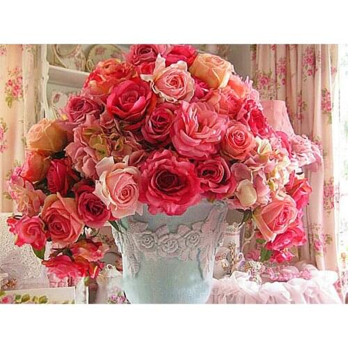 Needlework 3d diy diamond painting cross stitch Pink rose Wall Stickers square drill full diamond embroidery home decor ZY127