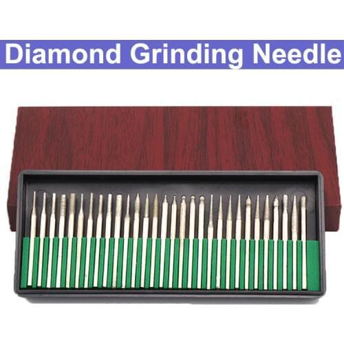 30pcs 2.35mm 3mm Shank Diamond Grinding Burr Needle Point Engraving Carving Polishing Glass Jade Stone Drill Bit Rotary