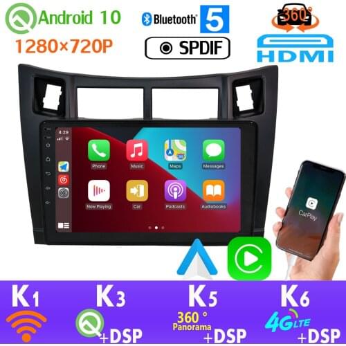 Android 10.0 1280*720 PX6 4+64G For Toyota Yaris XP90 2005-2012 DSP CarPlay 360 Panoramic Camera Head Unit SPDIF GPS Radio auto