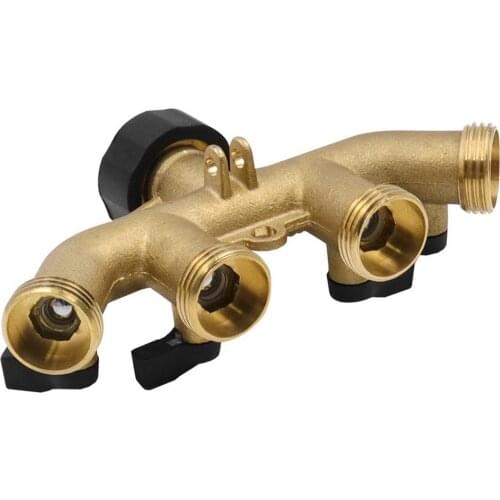 3/4 Inch 4-way Hose Diverter Garden Faucet Diverter Water Pipe Brass Structure Without Leakage Suitable for Garden Irrigation