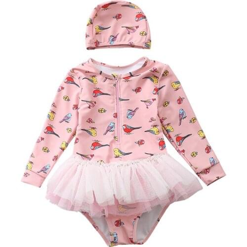 Children long-sleeved one-piece swimsuit girls cute baby sunscreen for children, middle-aged Korean girls swimsuit XYY-16