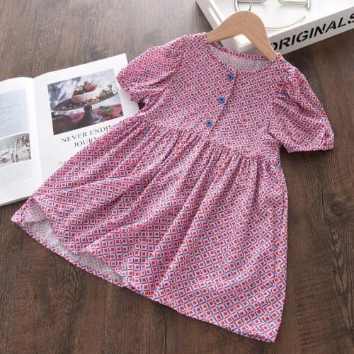 Menoea Baby Girl Geometry Print Dresses Toddler Baby Girls Short Sleeve Casual Ware Kids Clothes Cotton Summer Button Costumes