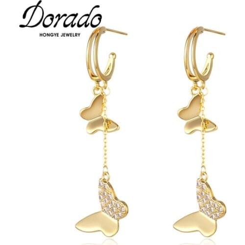 Dorado Luxury Zircon Silver Color Double Butterfly Drop Earrings for Women Party Elegant Jewelry Dangle Geometric Brincos New