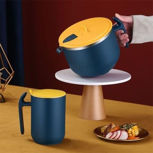 European 304 Stainless Steel Modern Simple Coffee Mug Office Insulated Tea Cup Large Instant Noodle Bowl Lunch Box with Lid