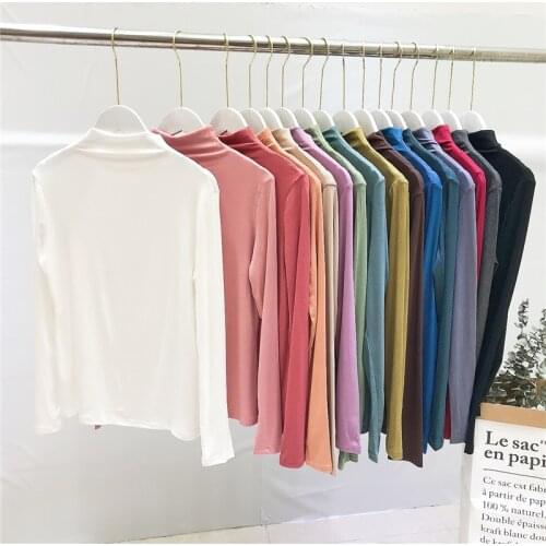 ARCSINX Turleneck Womens T-Shirts Black Spring Winter T-Shirt Tight Fitness Solid Color Long Sleeve White Woman Tshirts Korean