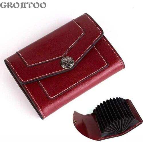 GROJITOO Genuine leather women small card bag fashion change purse multi function Large Capacity business card Purse Card Pocket