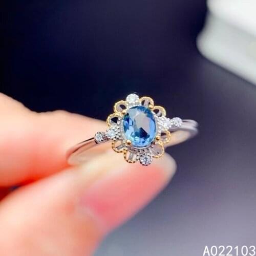 KJJEAXCMY fine jewelry 925 sterling silver inlaid natural London Blue Topaz fashion womens two color flower gem ring support ch