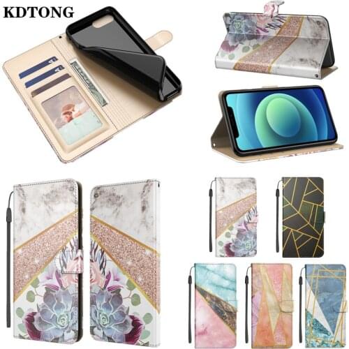 Wallet Flip Leather Case for iPhone 11 12 Pro Max Mini X XS XR SE 2020 7 8 6 6S Plus Capa Marble Splice Function Protect Cover