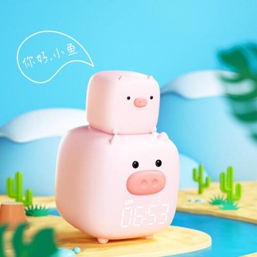 Creative Piggy Smart Alarm Clock USB Rechargeable Silicone Night Light Student LED Digital Wake-up Bedside Alarm Clock