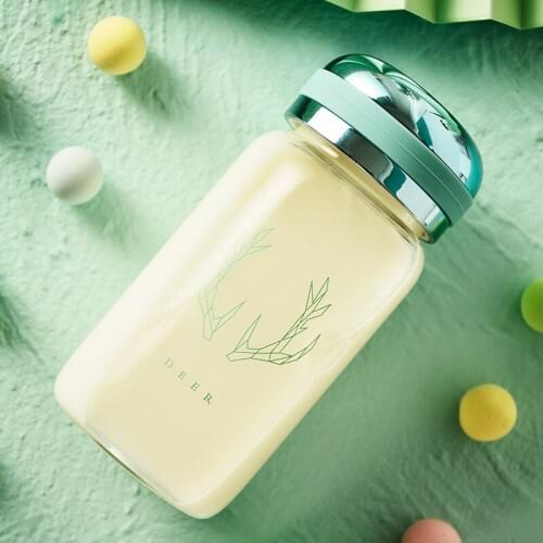 Deer Horn Cute Glass Water Bottle Girls Mini Pink Cups 280ml Juice Milk Shaker Small Bottle Coffee Cup Home Office Eco Friendly