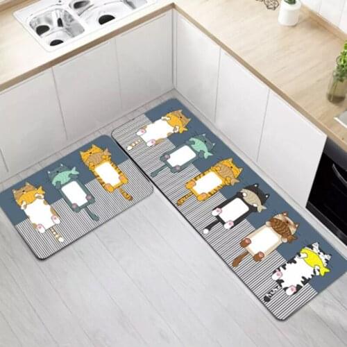 Cute Cartoon Cat Printed Kitchen Carpet Simple Home Long Toilet Bathroom Floor Mat Bedroom Slip-Resistant Easy Cleaning Doormat