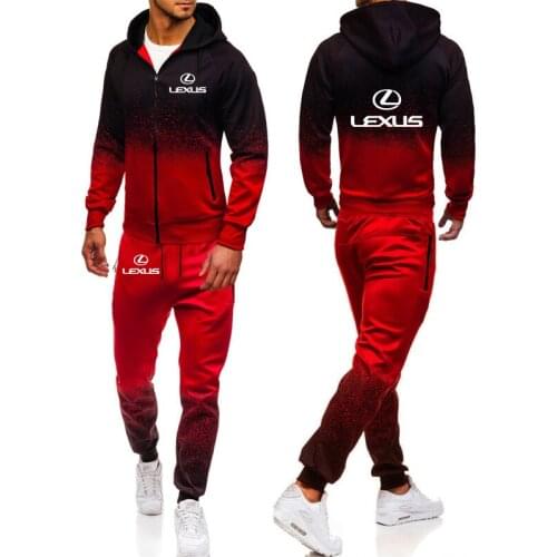 2021 Hoodies Men Lexus Car Logo Print Casual Harajuku Gradient color Hooded Fleece zipper Jacket Sweatshirt Sweatpants Suit