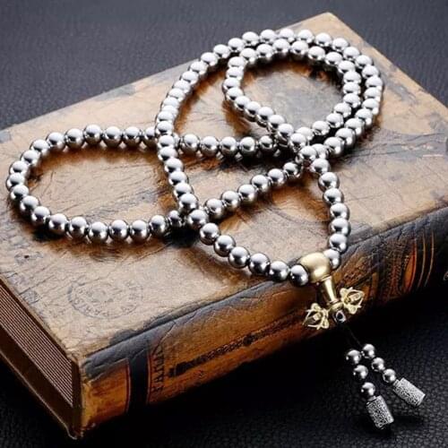 New Necklaces for Men Outdoor Self Defense Chain Full Steel Martial Arts Weapon 108 Stainless Steel Buddha Beads Necklace Chain