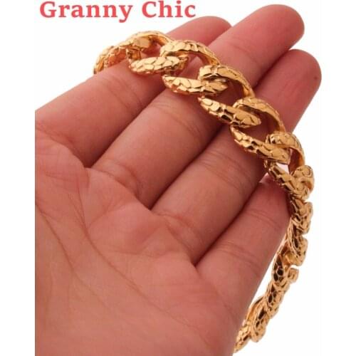 Granny Chic 22cm* 14mm Jewelry Mens Bracelet Gold Color Cuban links & chains Stainless Steel Bangle for Male Accessory Wholesale
