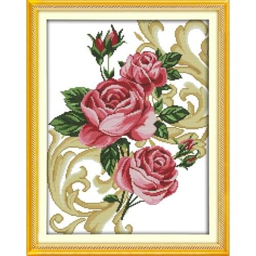 Joy Sunday Floral Cross Stitch Roses& Tulips Decoration Kit 11CT14CT DIY Needlework Sets DMS Cross Stitch Pattern Embroider Kits
