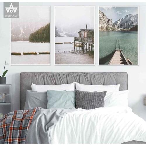 Boat In the Lake Canvas Painting Landscape Wall Art Poster Print Wall Pictures Nordic For Bedroom Home Decor