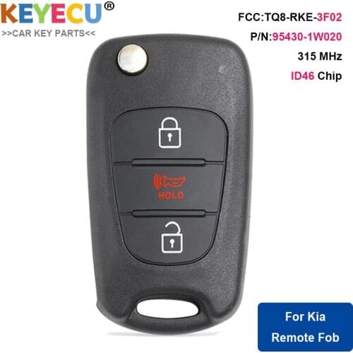 KEYECU Upgraded Flip Folding Remote Control Car Key for Kia Rio 2012 2013, Fob 3 Buttons - 315MHz - ID46 Chip - P/N: 95430-1W020