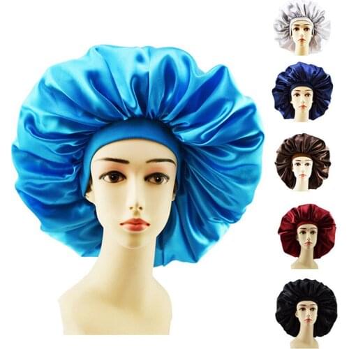 1pc Solid Satin Bonnet Hair Styling Cap Long Hair Care Women Night Sleep Hat Silk Head Wrap Shower Cap Hair Styling Tools