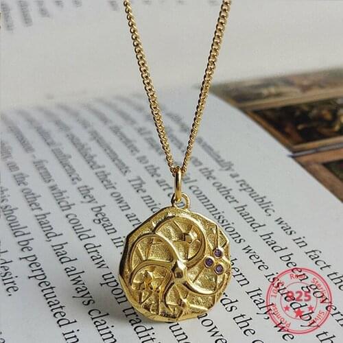 Real 925 Sterling Silver Fashion Simple Round Coins Pendant Necklace Chocker Bohemian Jewelry