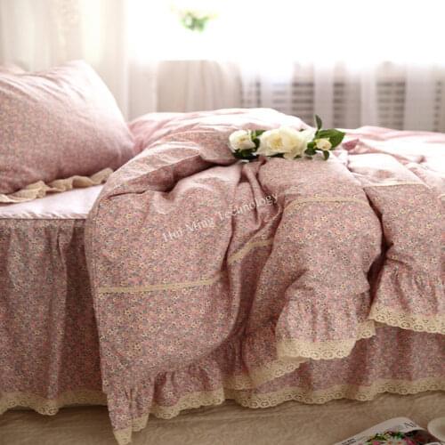 Pastoral comforter bedding sets cotton ruffle dobby duvet cover small flower embroidered bedspread wrinkle pillowcase Queen size