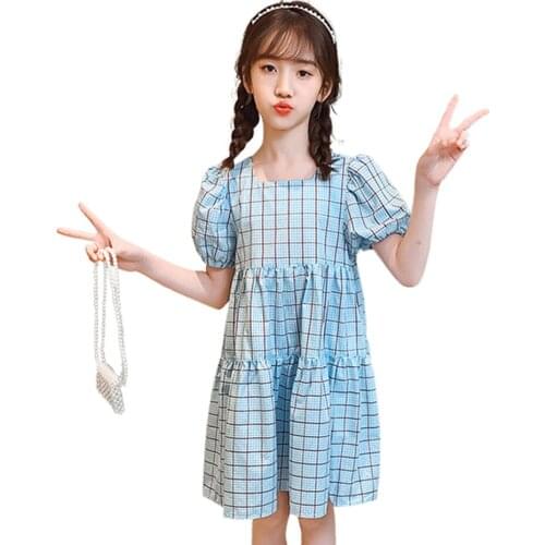 Girls Dress Plaid Pattern Girls Dresses Casual Style Party Dress Child Summer Costume Girl 6 8 10 12 14