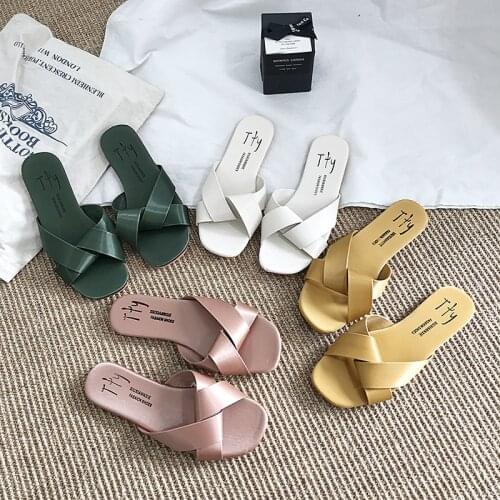Cross Slipper Flat Anti Slip Slipper Soft Sole Korean Version Simple and Versatile Wear Waterproof Plain Color Women Slippers