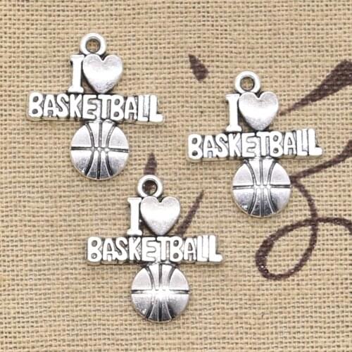 12pcs Charms I Love Basketball 21x20mm Antique Making Pendant fit,Vintage Tibetan Bronze Silver color,DIY Handmade Jewelry