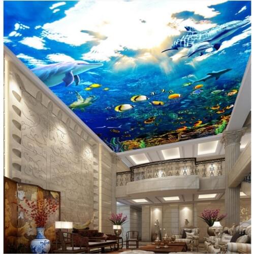 Custom photo 3d wallpaper Non-woven Sea World Dolphin fish cluster background picture ceiling murals room decoration painting