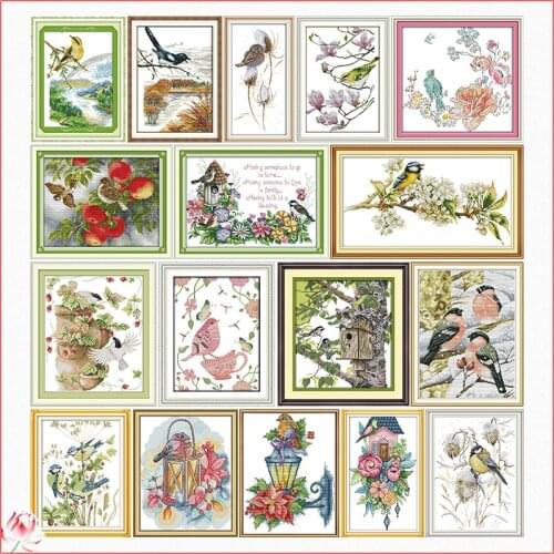 Joy Sunday Birds And Flowers Pattern Counted Cross Stitch Kit 14CT 11CT Embroidery Kit Needlework Set Home Decoration Painting