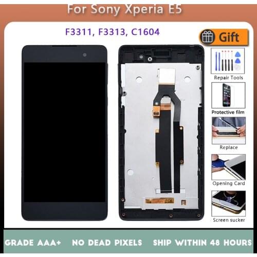 For Sony Xperia E5 F3311 F3313 C1604 LCD screen assembly with front case touch glass,With repair parts LCD Display Black White