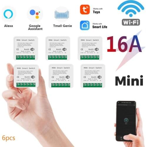 16A Tuya Wifi Mini DIY Smart Switch Led Light Smart Life Push Module Support 2 Way Voice Relay Timer Work With Google Home Alexa