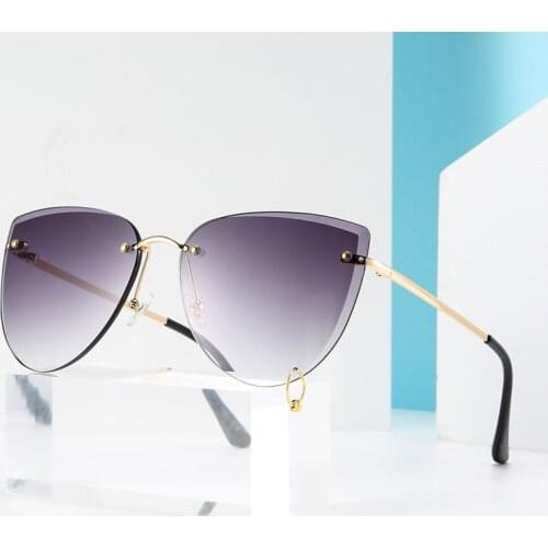 Vintage Rimless Sunglasses Women Diamond Cutting Sun Glasses for Men Outdoor Oculos UV400 Wearing Small Bell Shades 2031DF