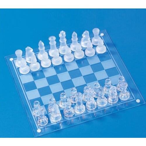 Glass Traditional Chess Set 32 Pieces Glass Frosted Traditional Chess Board Game Gift Decoration M5TC