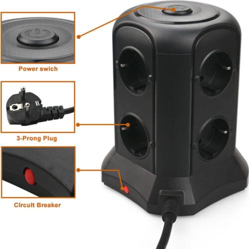 TESSAN 6-Way Socket Strip with 2M Cable, Multiple Socket with and 4 USB Ports, Socket Tower with Switches, Overload Protection