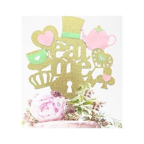 Gold pink mint Acrylic Alice in Wonderland Cake Topper, Eat Me birthday tools wedding party decorations