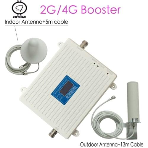 ZQTMAX 70dB Gain 2g 4g Cellular Mobile Signal Booster GSM DCS Dual Band Repeater lte data 900 1800 Signal Amplifier + antenna