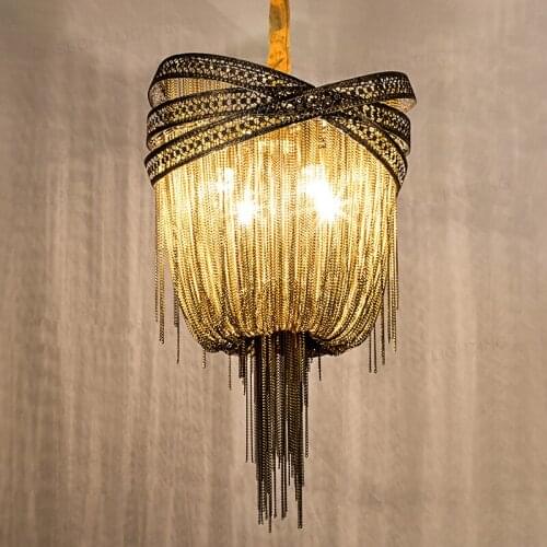 Bronze tassel aluminum chain chandelier Arab dining room chandelier retro personality living room aluminum chain lamps