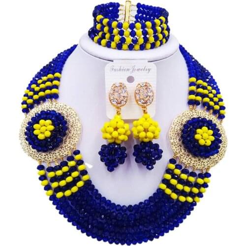 High Cost Performance Royal Blue Opaque Yellow Nigerian Crystal Beads Jewelry Sets 6C-SPHJZ-25