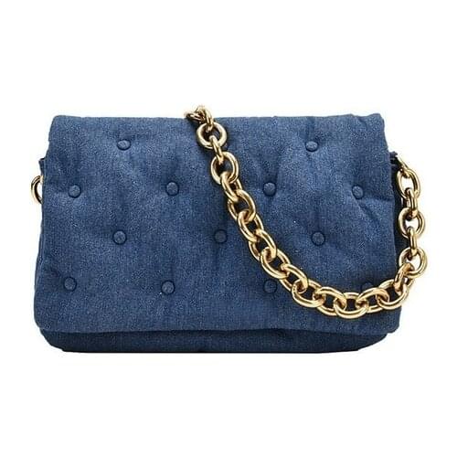 Ladies Branded Womens Shoulder Bags 2021 Denim Quality Thick Metal Chain Shoulder Purses and Handbag Women Clutch Bags