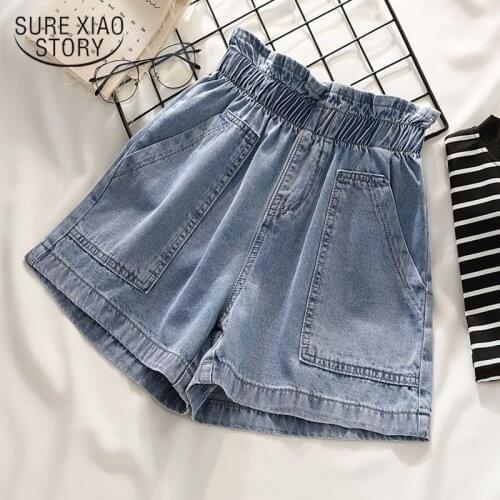 2020 Summer Casual Loose Elastic High Waist Shorts Women Short Jeans Women Blue Plus Size Denim Shorts Women Short Femme 9837