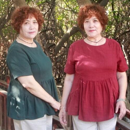 Middle age woman tshirts loose short sleeve solid summer plus size tops pullover cotton linen 5xl 6xl 7xl oversized t shirt H169