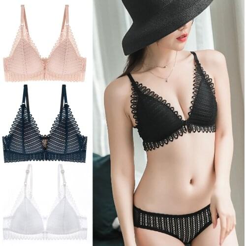 Sexy Women Front Button Bra Triangle Cup Lace Underwear Bras Ladies Solid Color Lace Push Up Seamless Lingerie Female Bras New