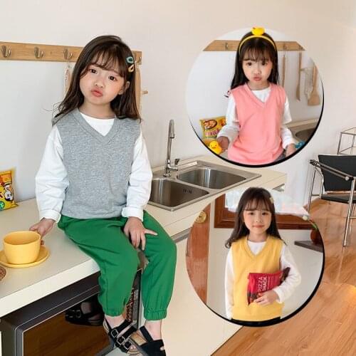 Toddler Kids Vests Spring Autumn New Baby Girls Boys V Neck Casual Cotton Waistcoats Kids Clothing Fashion Baby Pullover Vests