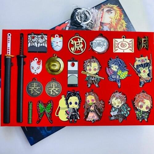 23pcs/ Set Cartoon Demon Slayer Kamado Tanjirou Nezuko Agatsuma Zenitsu Sabito Metal Pendant Alloy Key Chain Accessories